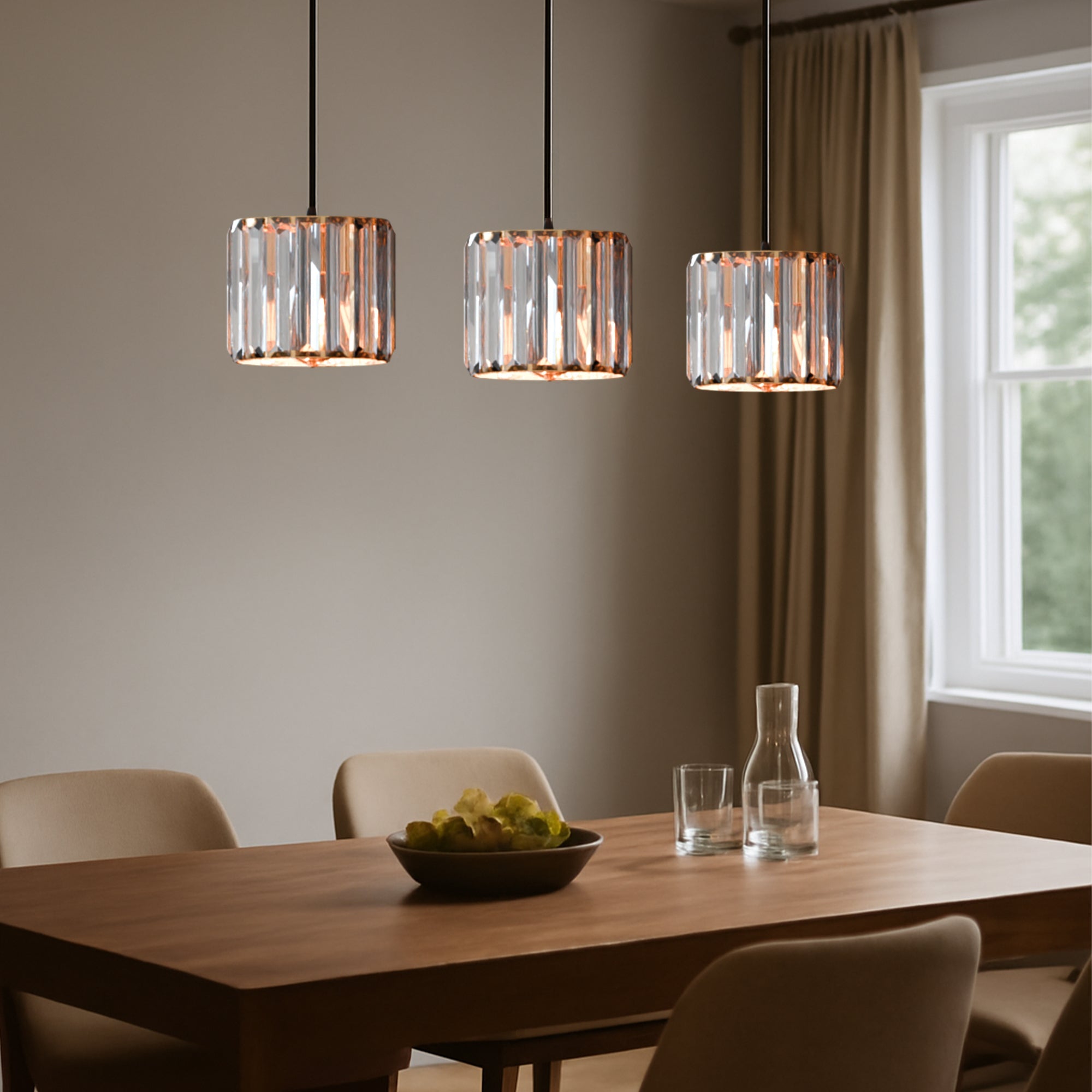 Modern Adjustable 3-Light Crystal Shade Pendant Chandelier ~ 6137