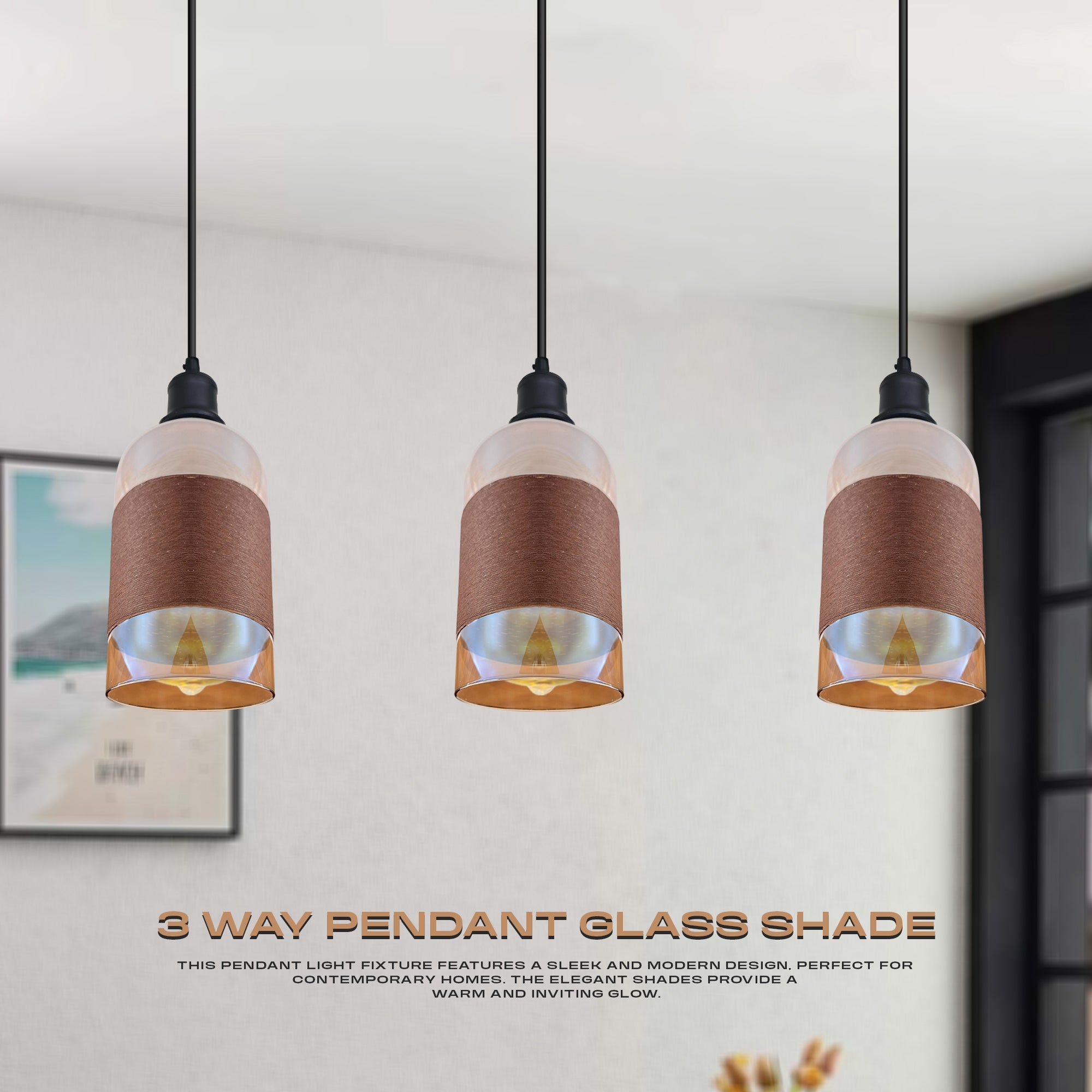 Sparkling 3-Way Crystal Pendant Light, Floral Glass Shades, Adjustable Height