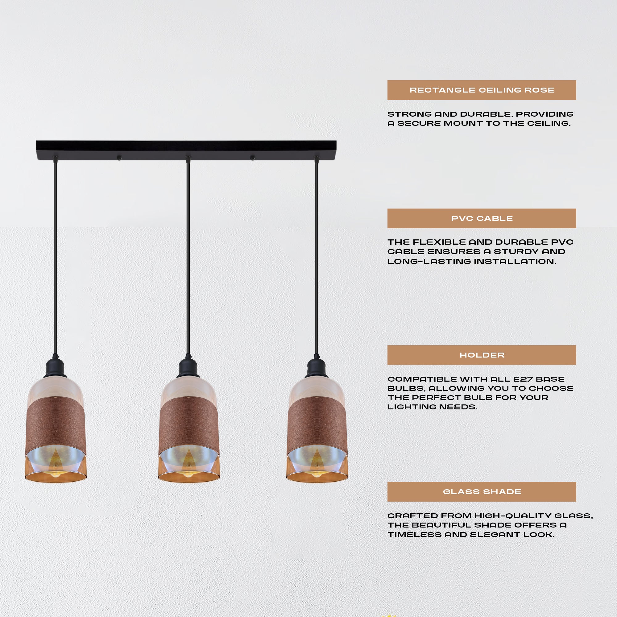 Sparkling 3-Way Crystal Pendant Light, Floral Glass Shades, Adjustable Height