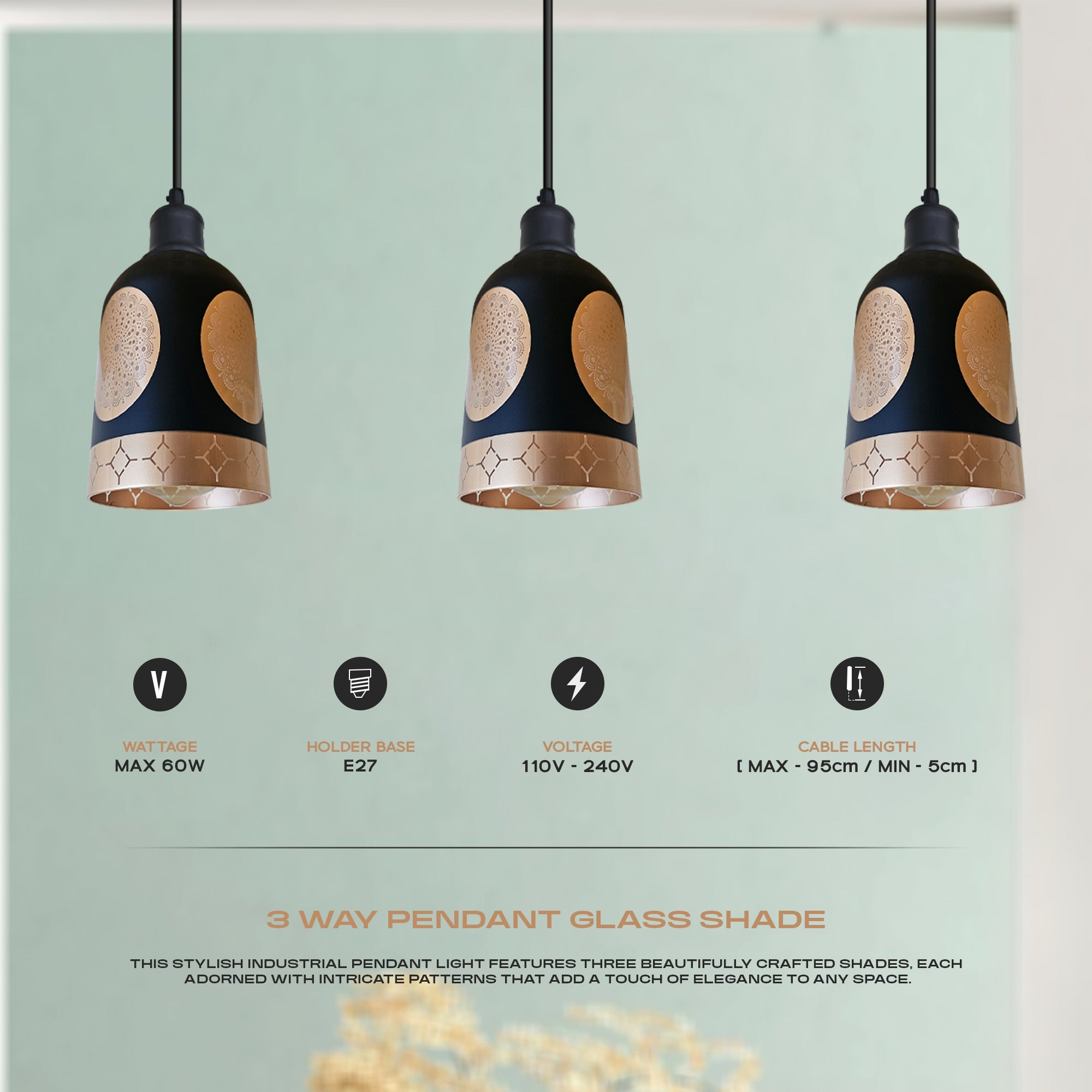 Crystal 3-Way Hanging Ceiling Pendant Light ~6312