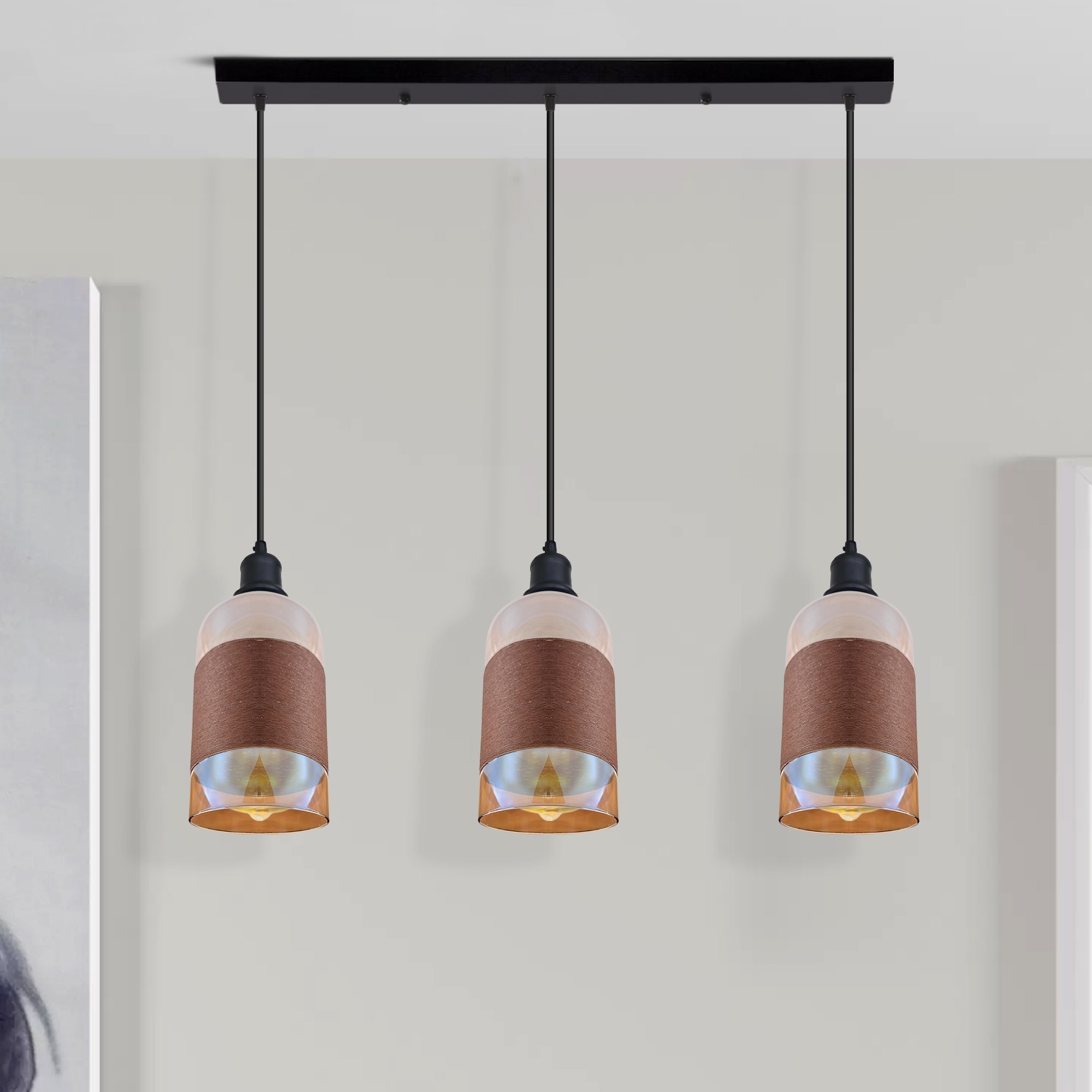 Sparkling 3-Way Crystal Pendant Light, Floral Glass Shades, Adjustable Height