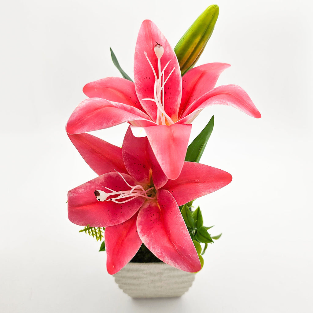 Lifelike Artificial Lily Flowers Potted 2-Pack for Elegant Home Table Decor