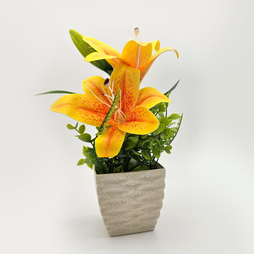 Lifelike Artificial Lily Flowers Potted 2-Pack for Elegant Home Table Decor
