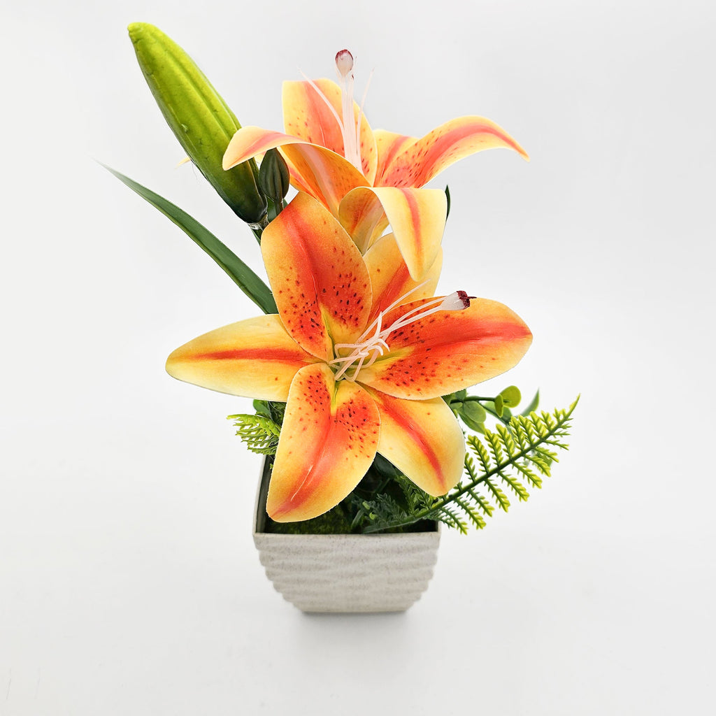 Lifelike Artificial Lily Flowers Potted 2-Pack for Elegant Home Table Decor