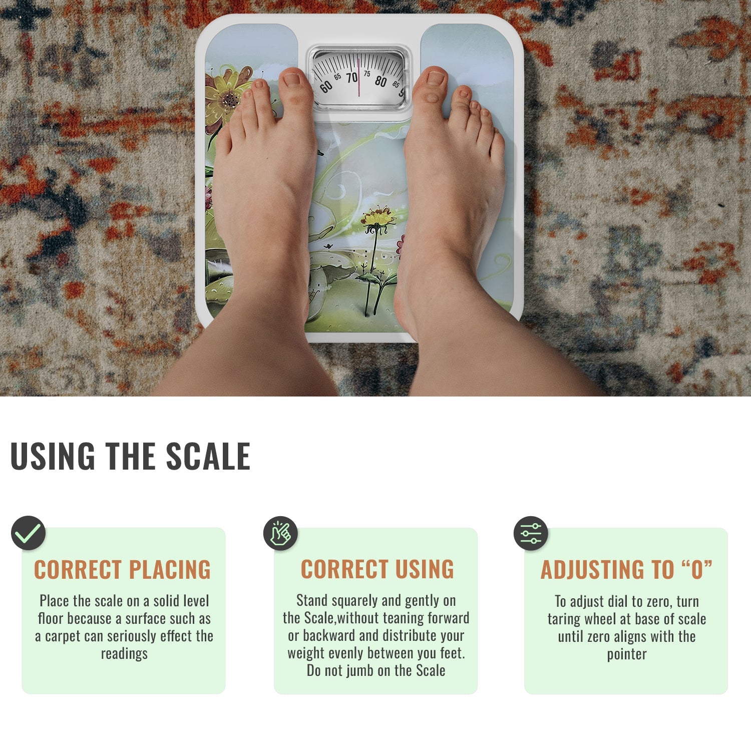 Accurate Mechanical Analog Bathroom Scale with Easy-Read Rotating Dial