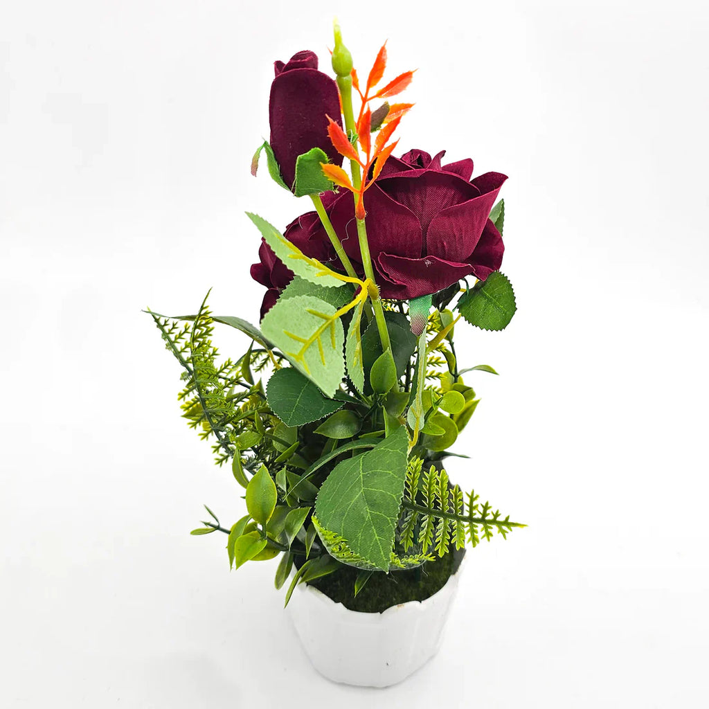 Lifelike Artificial Rose Flower Arrangement with Decorative Vase for Home