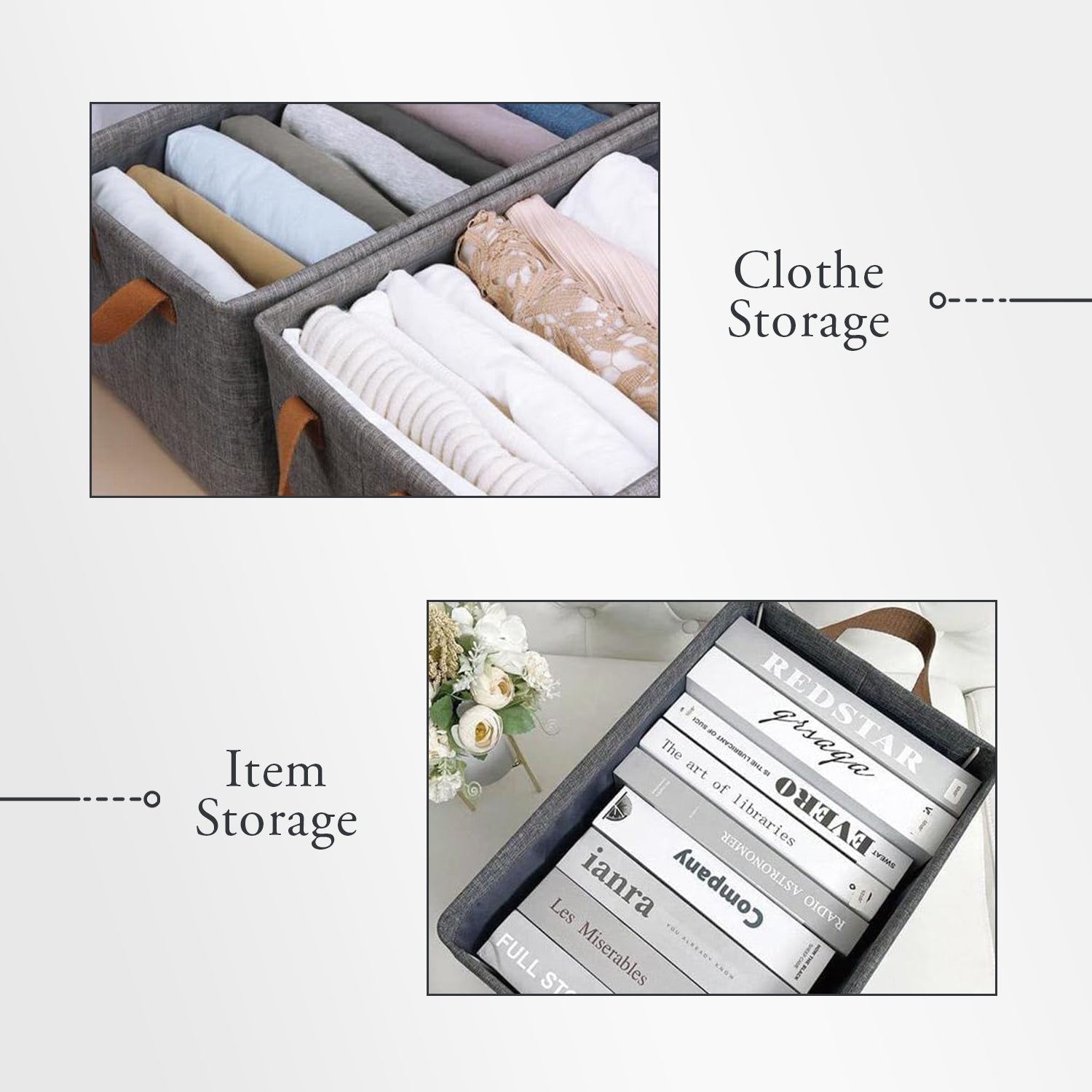 2-Pack Grey Foldable Fabric Storage Box Organizer with Handles