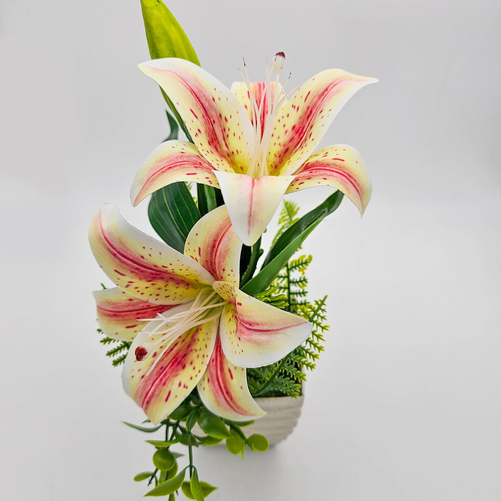 Lifelike Artificial Lily Flowers Potted 2-Pack for Elegant Home Table Decor