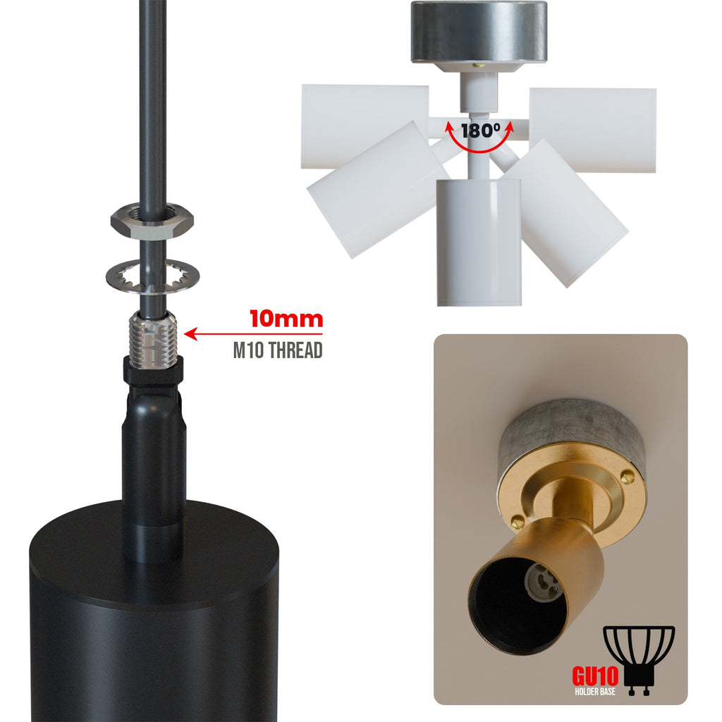 Adjustable Cylinder GU10 Ceiling Spotlight for Conduit Lighting Systems, Metal Design