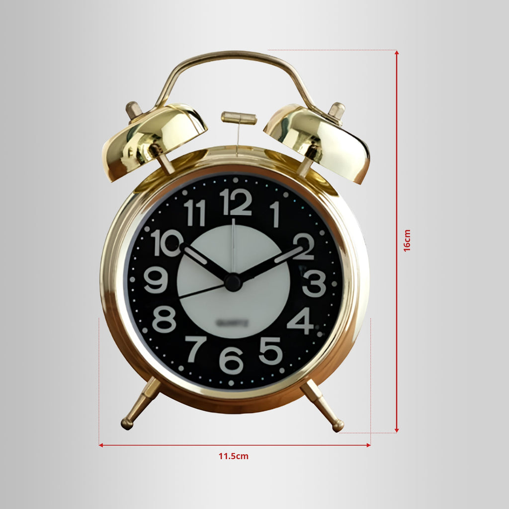 Retro Twin Bell Alarm Clock Vintage Style Analog Clock Glow Dark Feature