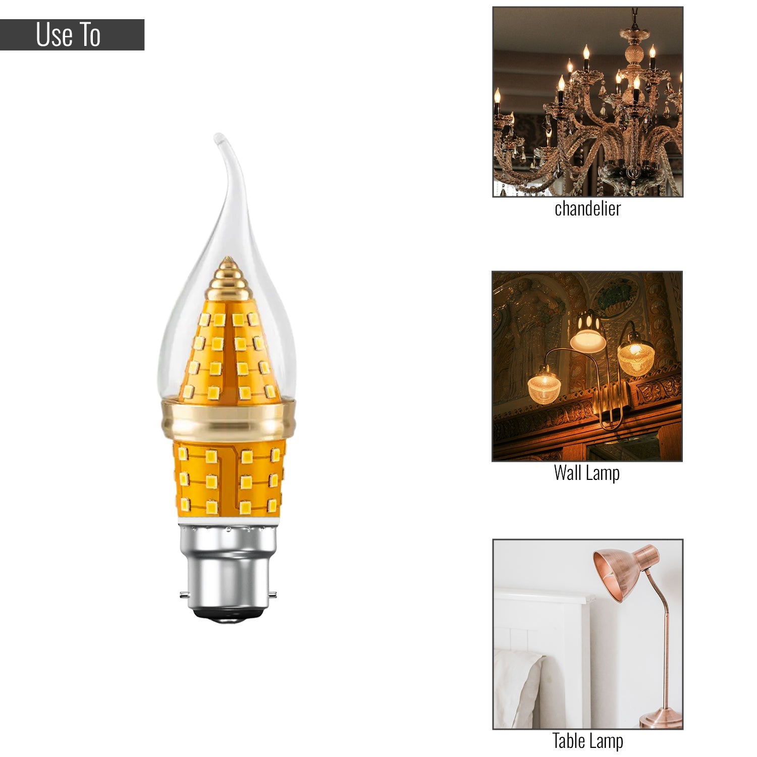 Vintage Amber LED C35 B22 Candle Bulb, 3-Color Changing, Energy Saving