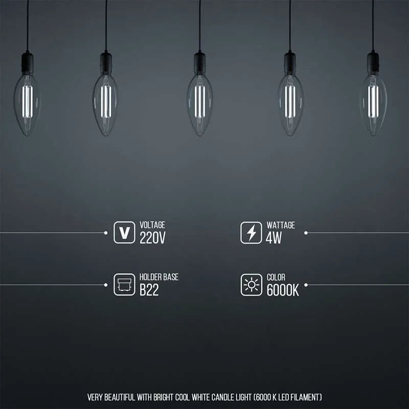 Energy-Efficient B22 LED Filament Candle Bulbs, Warm/Cool White, Long Lifespan