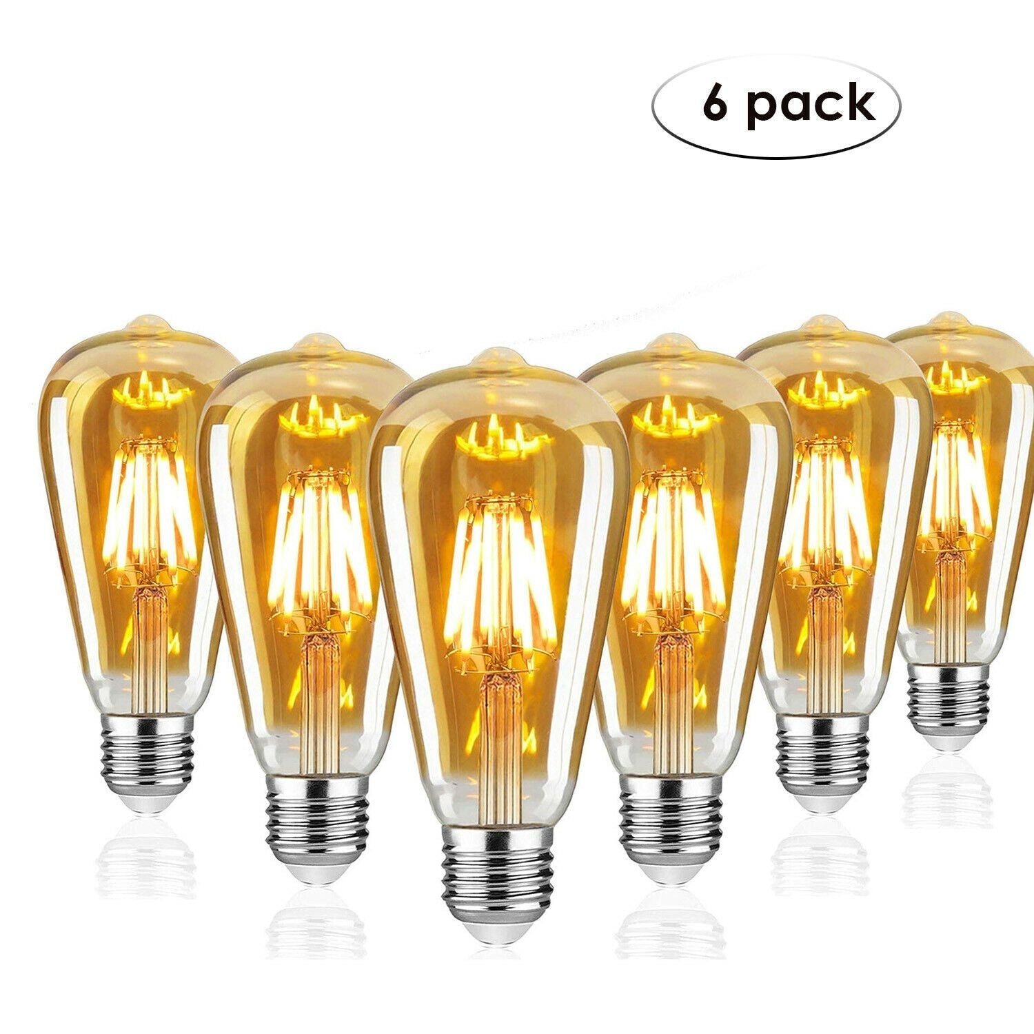 6-Pack Dimmable Vintage Filament LED Edison Bulbs, E27 Warm White