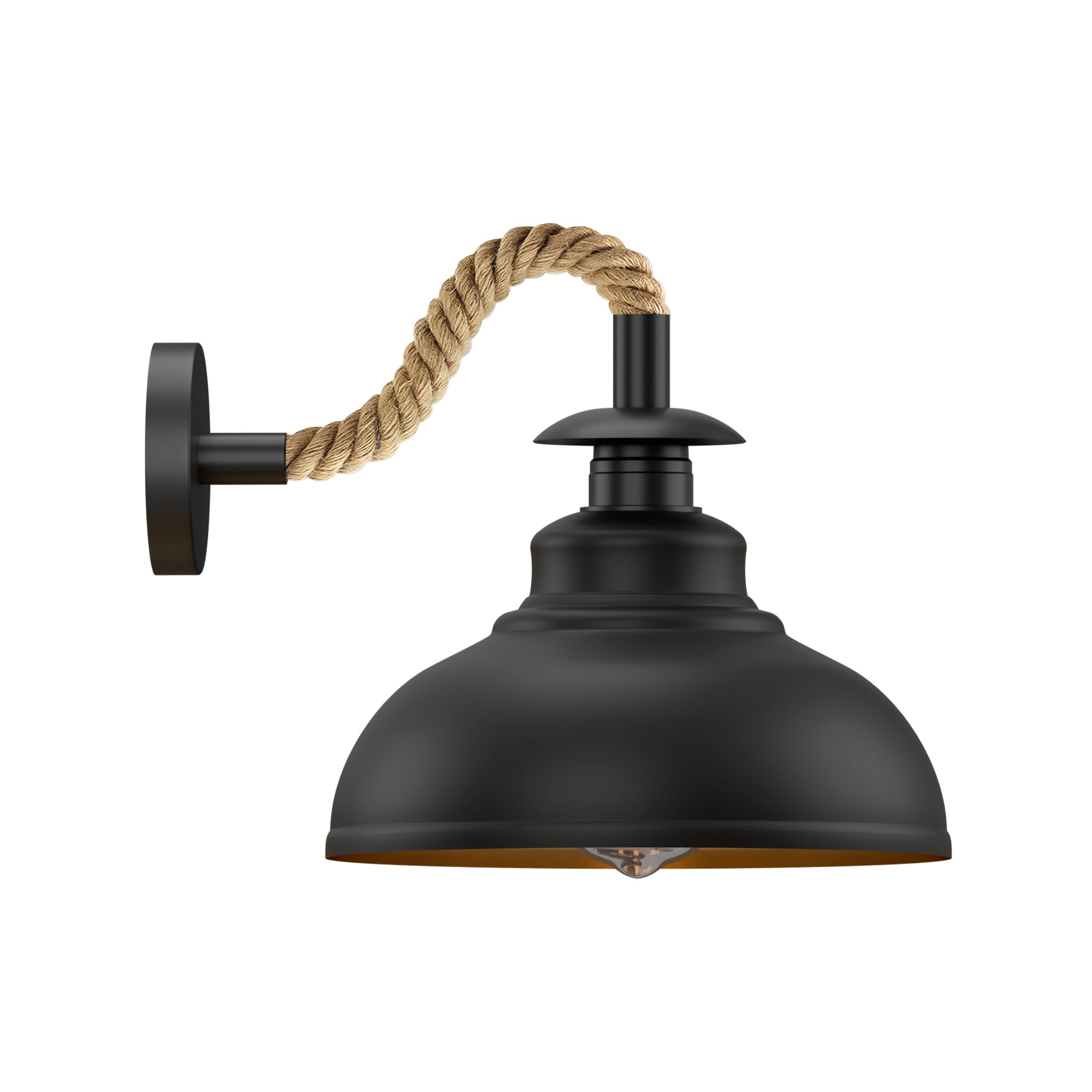 Dimmable Black Wall Sconce with Hemp Rope Accents and E27 Vintage Light