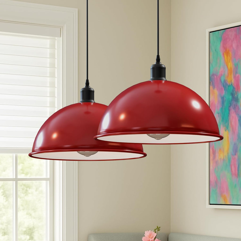 Adjustable Metal Dome Pendant Light Fixture, Industrial Retro Ceiling Hanging Lamp