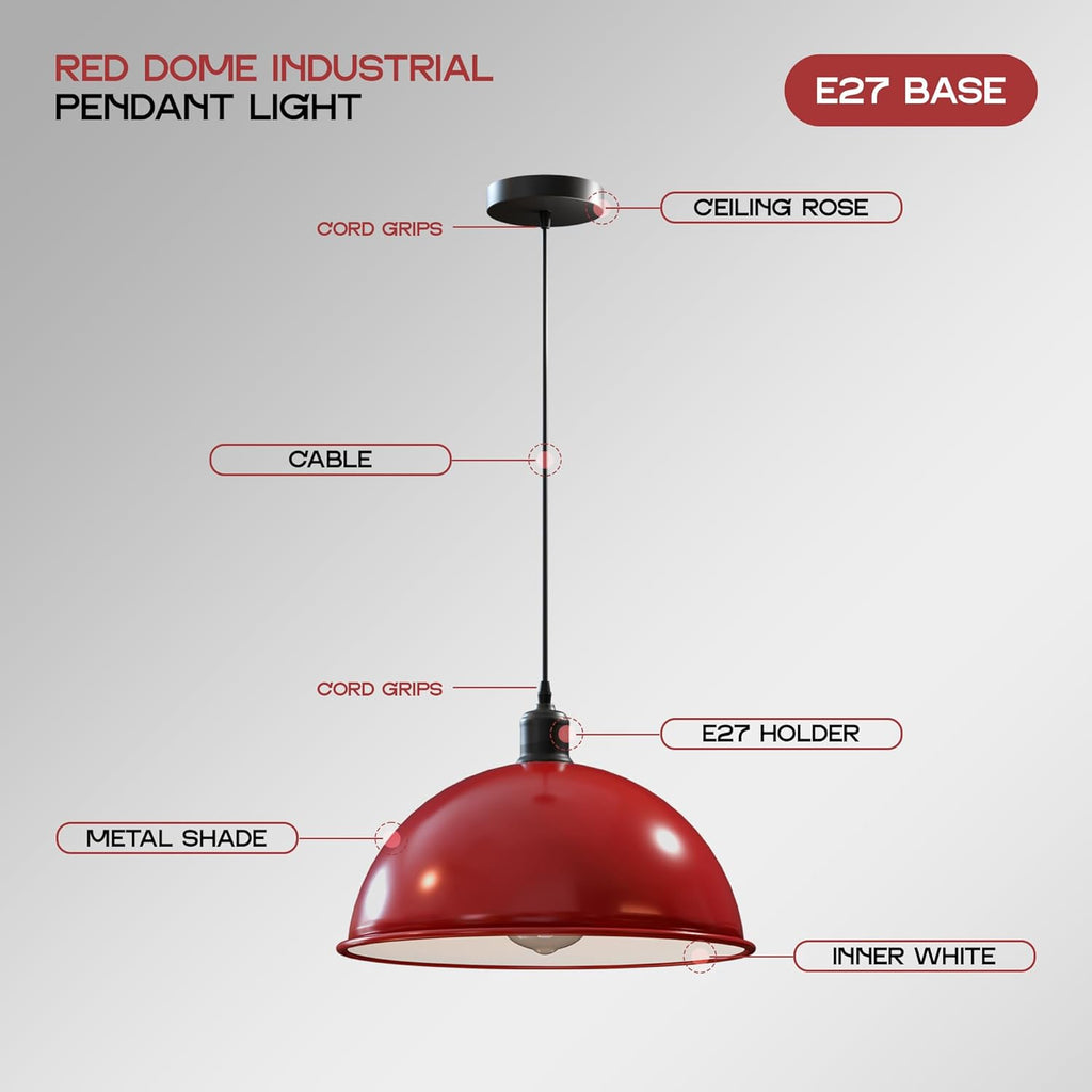 Modern Industrial Metal Dome Pendant Light Fixture, Adjustable E27 Hanging Ceiling Lamp