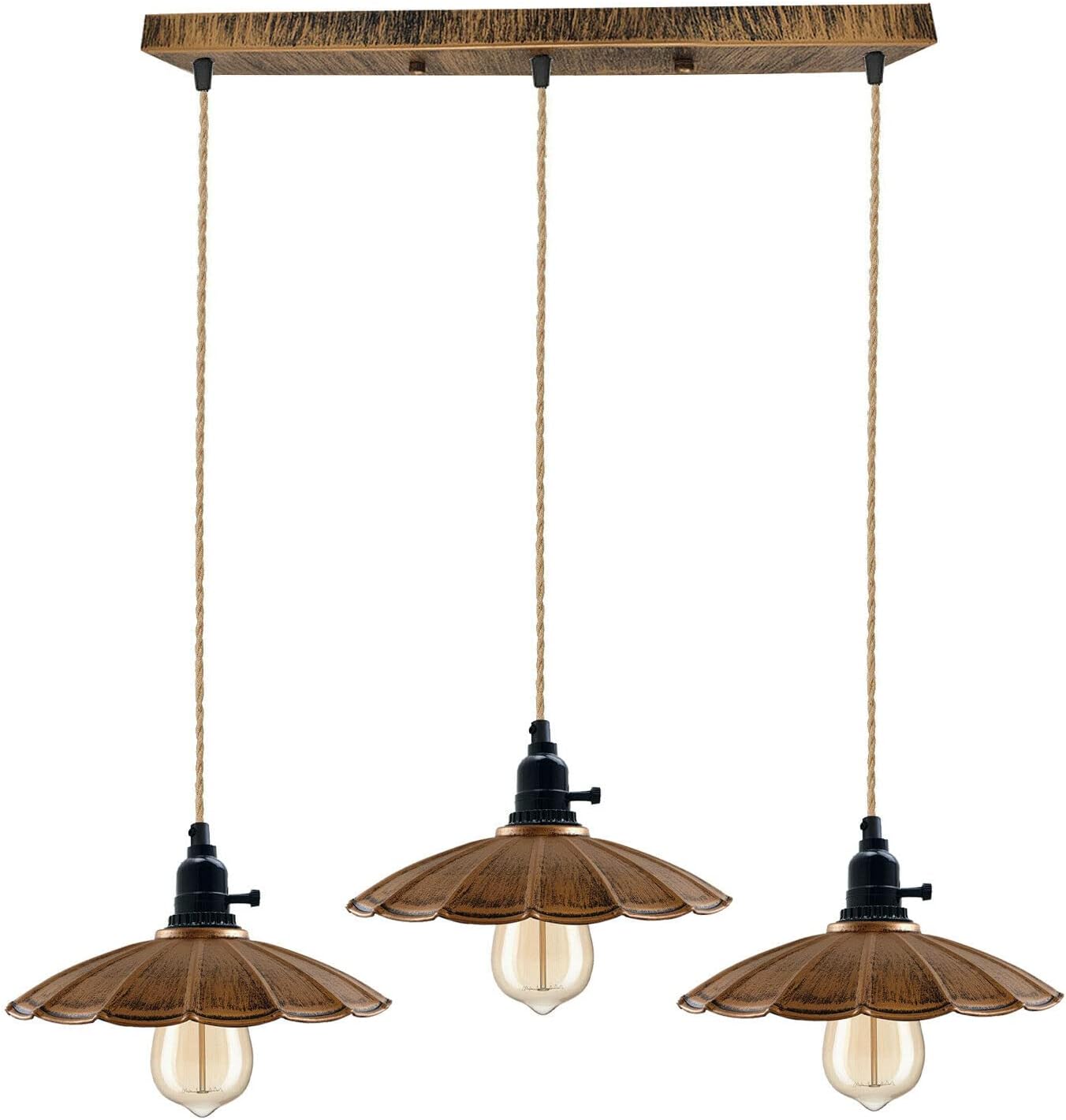 Brushed Copper 3-Way E27 Retro Industrial Ceiling Pendant Light Fixture
