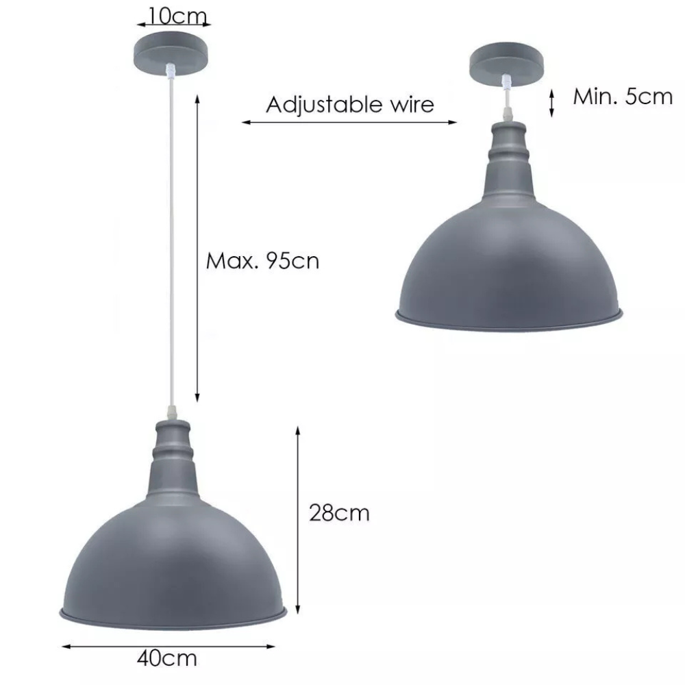 Modern Retro Dome Ceiling Pendant Light Kit E27 Holder, 1m Cable
