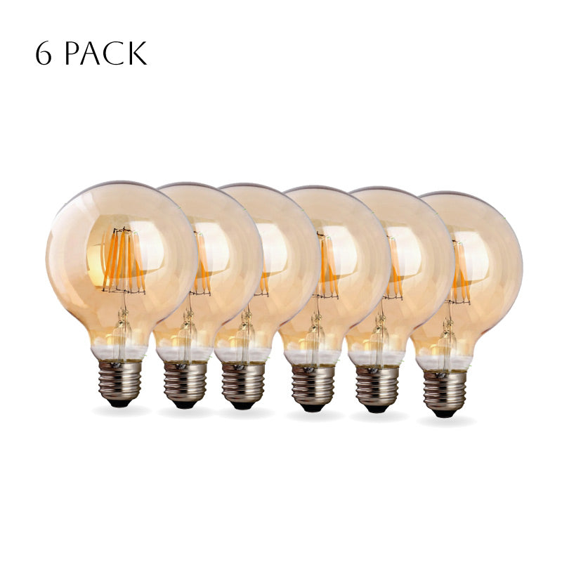 6-Pack G95 8W Dimmable E27 LED Globe Filament Bulbs, Warm White