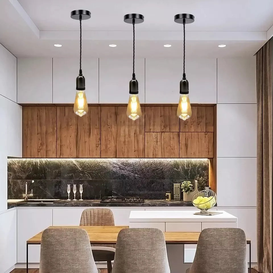 E27 Vintage Industrial Fabric Flex Hanging Pendant Lamp Holder Light Kit