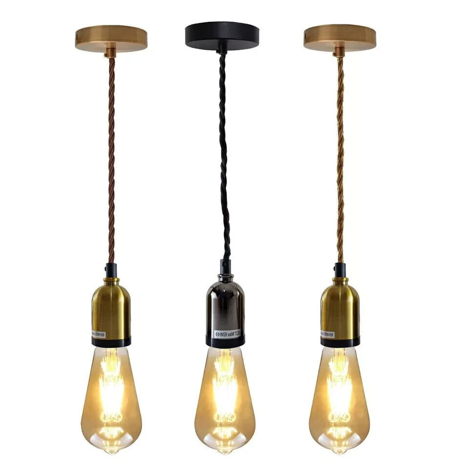 E27 Vintage Industrial Fabric Flex Hanging Pendant Lamp Holder Light Kit