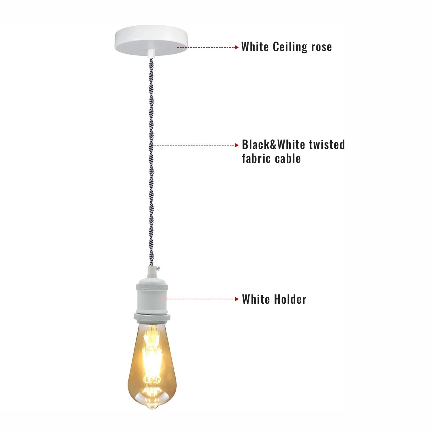 Vintage E27 Metal Pendant Light Holder Kit 6.5ft Braided Fabric Cord