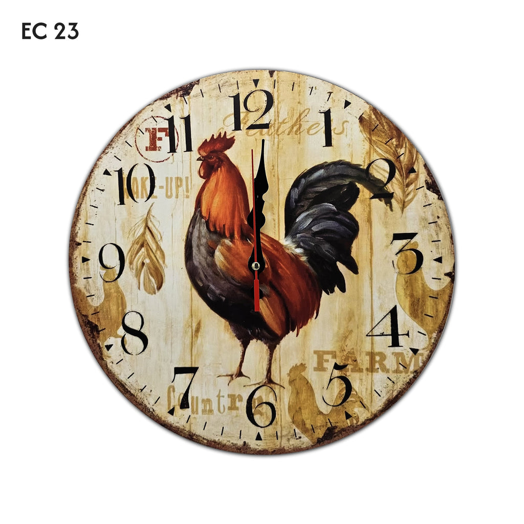 Large Retro Wooden Rooster Wall Clocks Battery Operated~5206