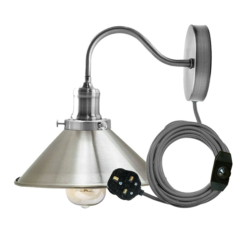 Vintage Dimmer Wall Light | 2m Plug-in with Lampshade ~5830