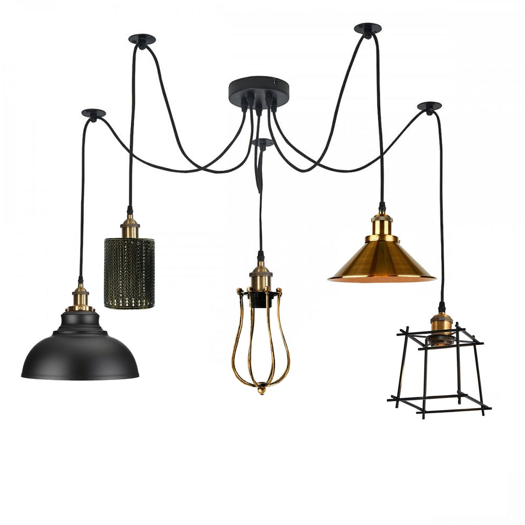 5-Outlet Vintage Spider Pendant Light Kit Adjustable Wires E27 Base Modern Design