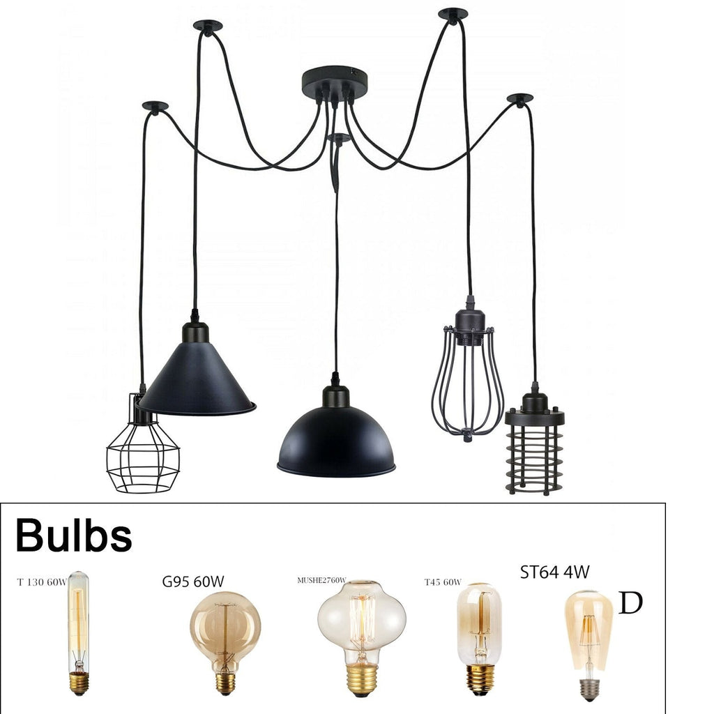 5-Outlet Vintage Spider Pendant Light Kit Adjustable Wires E27 Base Modern Design