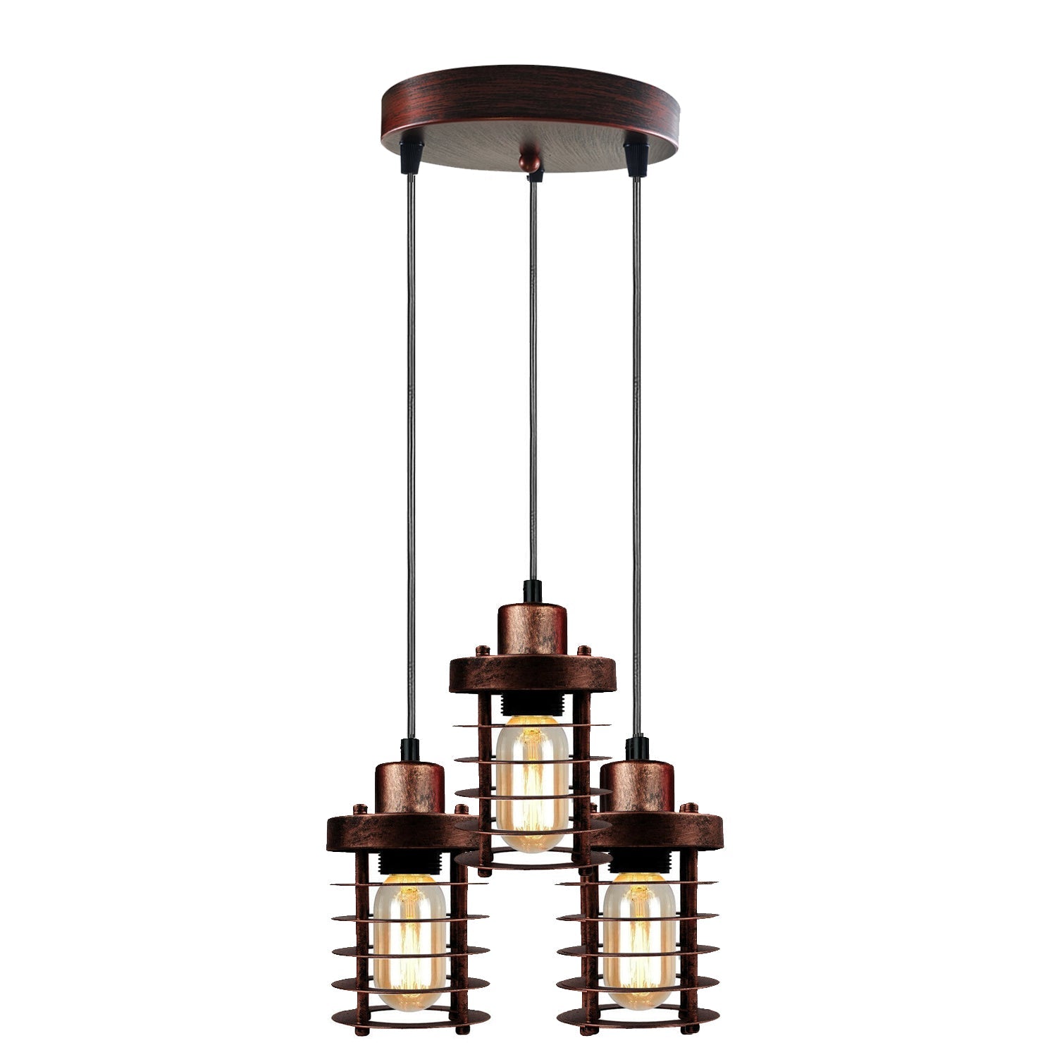 Industrial 3 Light Metal Cage Cluster Pendant Ceiling Hanging Light