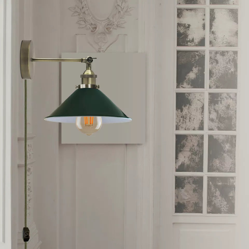 Industrial Plug-In Wall Light Fixture with Dimmer Switch and 4-Meter Cord