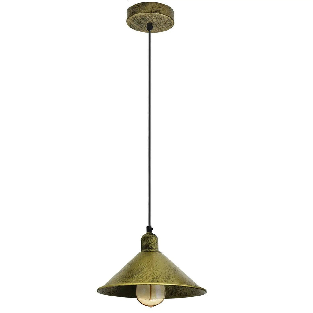 Brushed Brass Retro Industrial Pendant Light with E27 LED Bulb