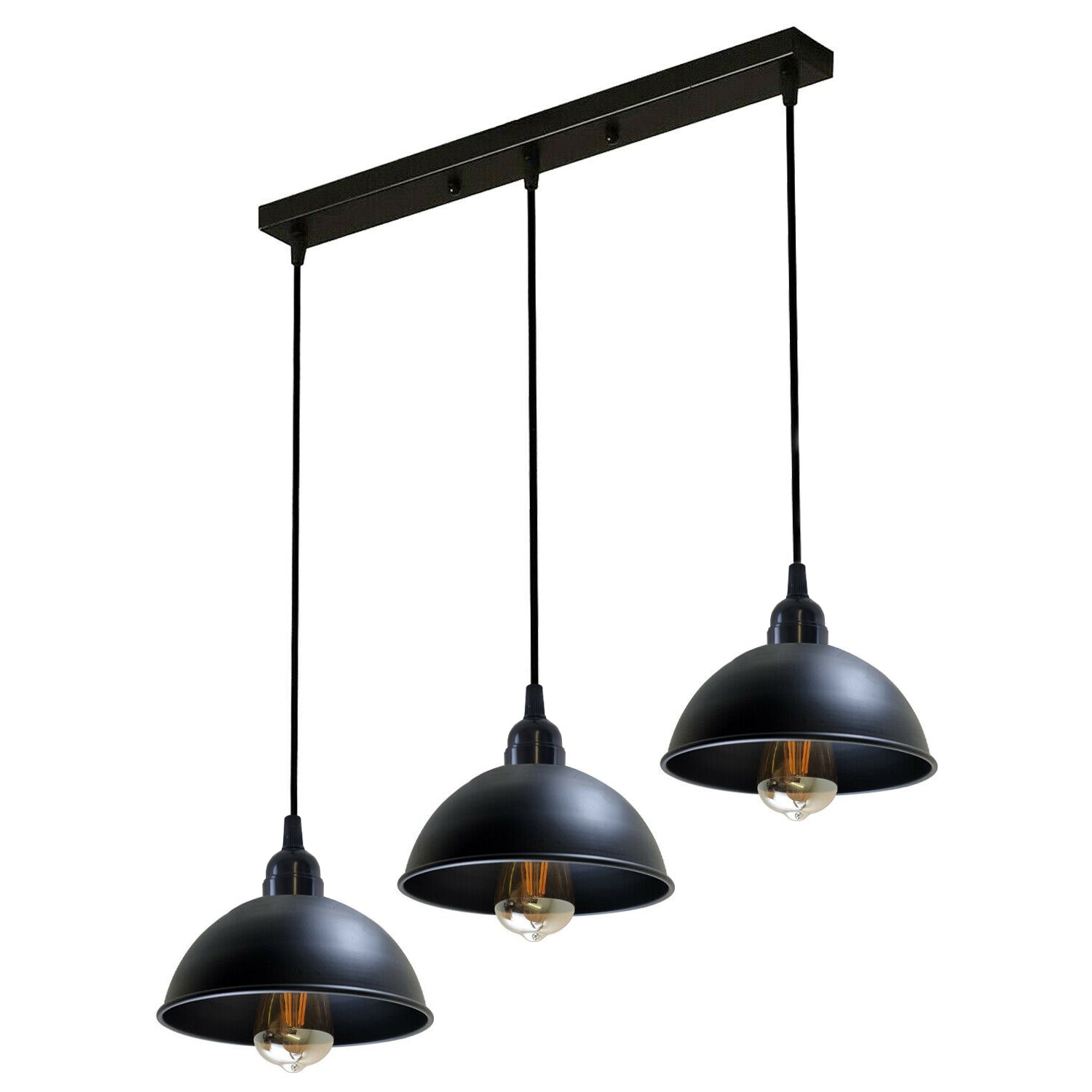 Modern Industrial 3-Light Black Dome Pendant Fixture, Adjustable Ceiling Hanging Light