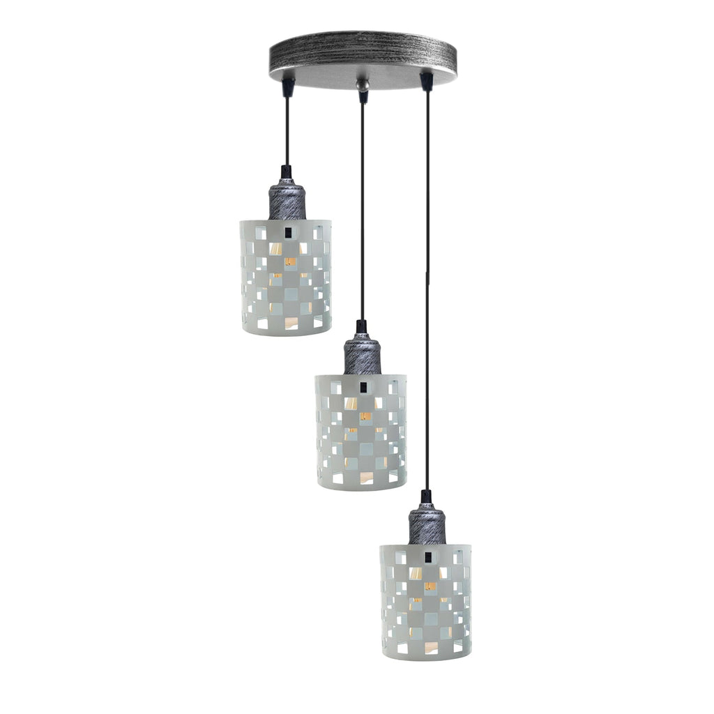 Industrial Retro 3-Way Metal Cage Pendant Light, Round Ceiling Base E27 Fixture