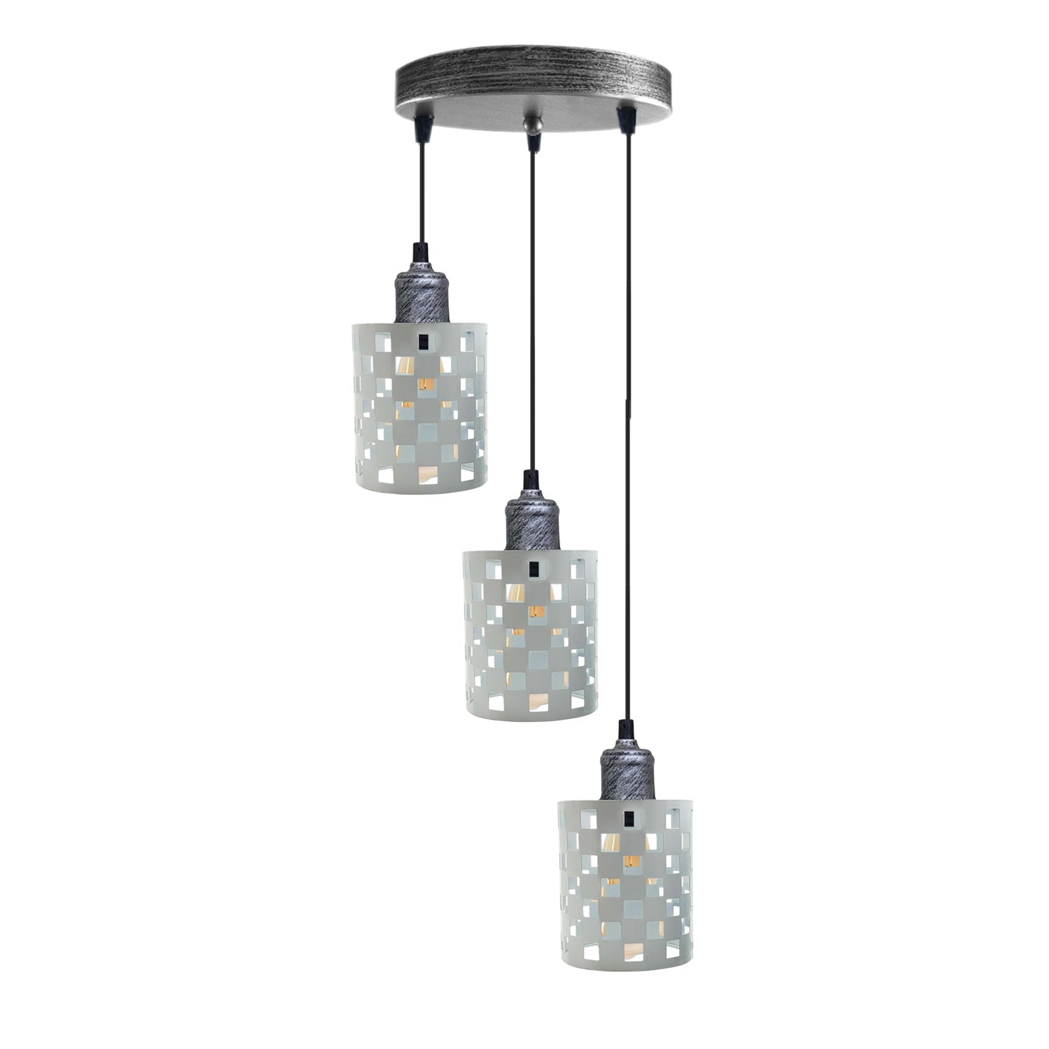 Industrial Retro 3-Way Metal Cage Pendant Light, Round Ceiling Base E27 Fixture