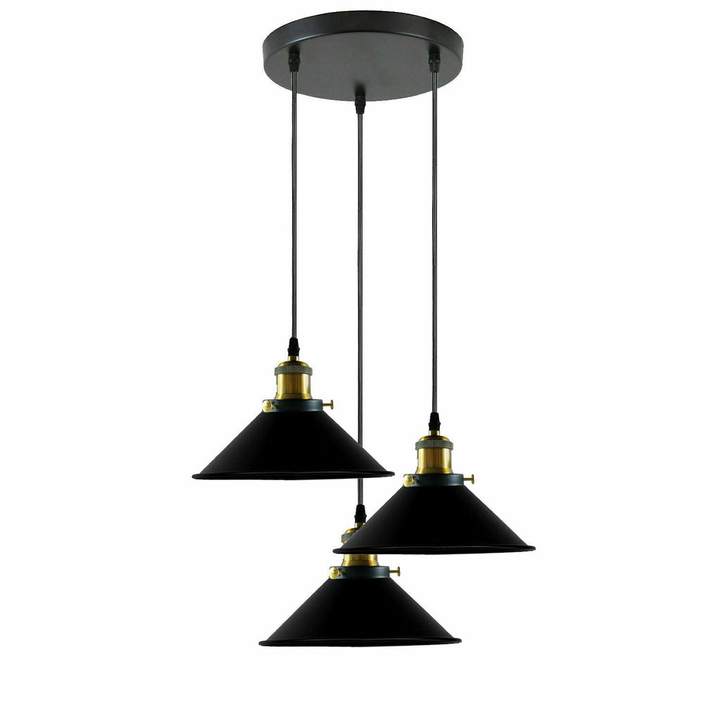 Industrial 3-Head Metal Cone Shade Pendant Light Fixture, Retro Vintage Ceiling Lamp