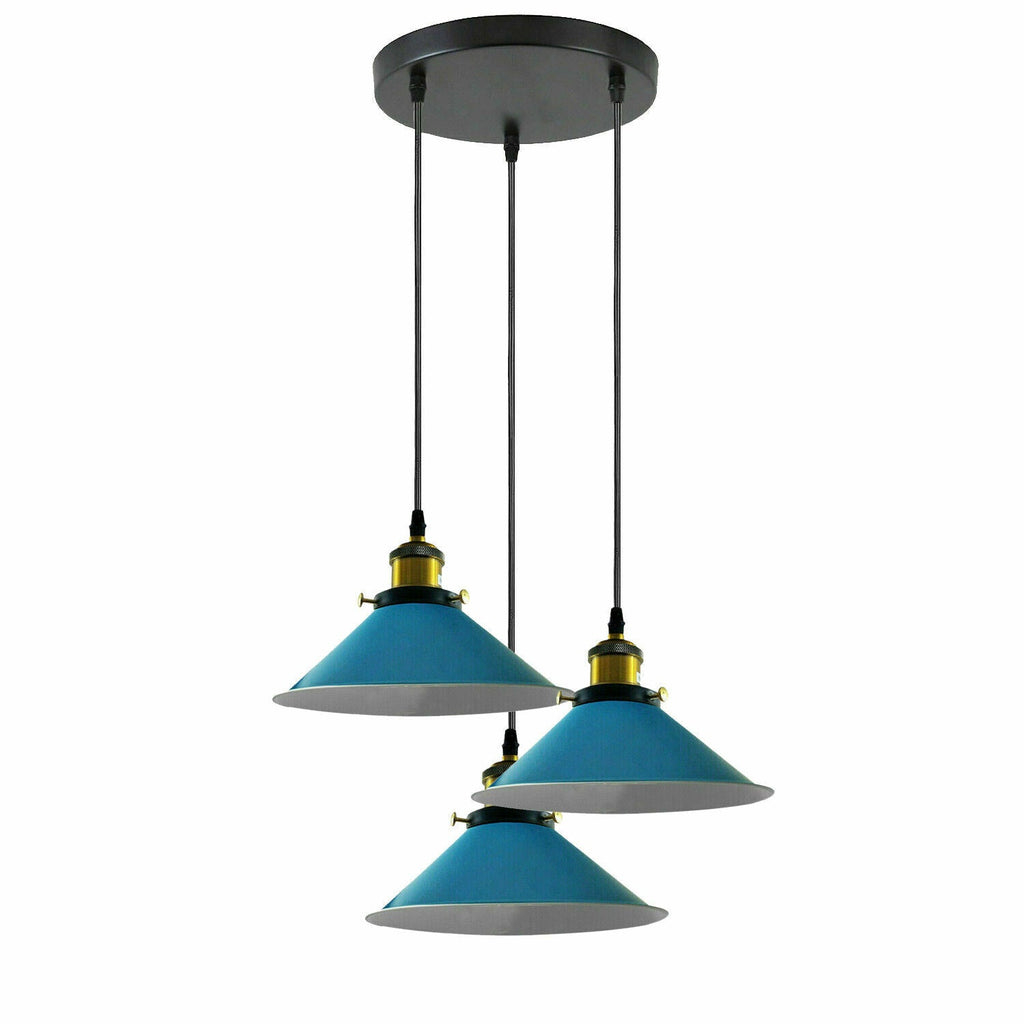 Dimmable Industrial 3-Head Metal Cone Shade Pendant Light with Adjustable Cables