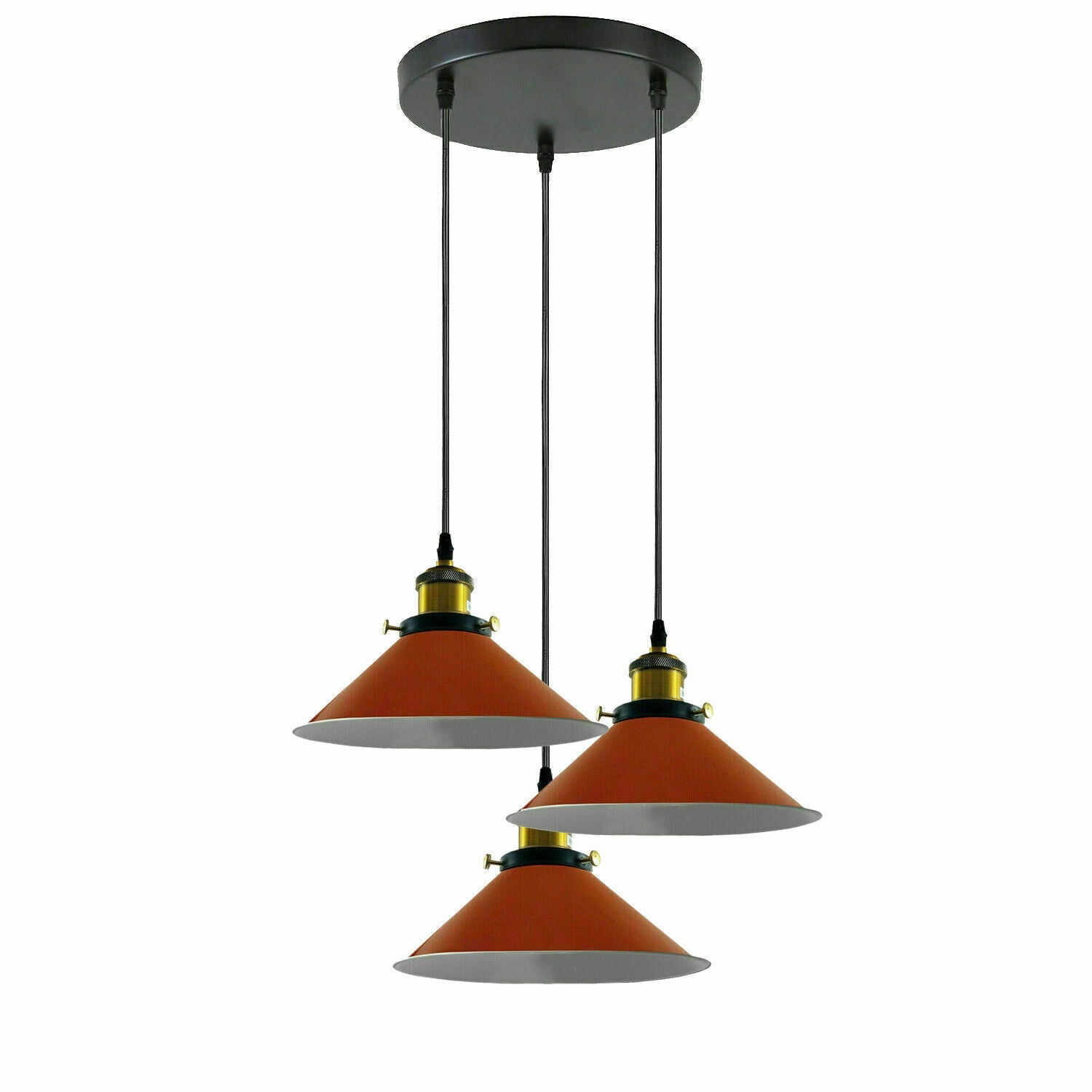 Dimmable Industrial 3-Head Metal Cone Shade Pendant Light with Adjustable Cables