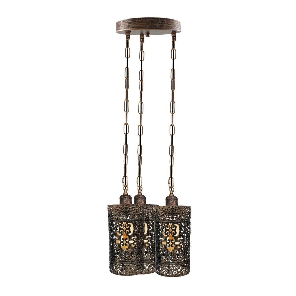 Modern 3-Way Industrial Pendant Light Fixture with Metal Barrel Cages