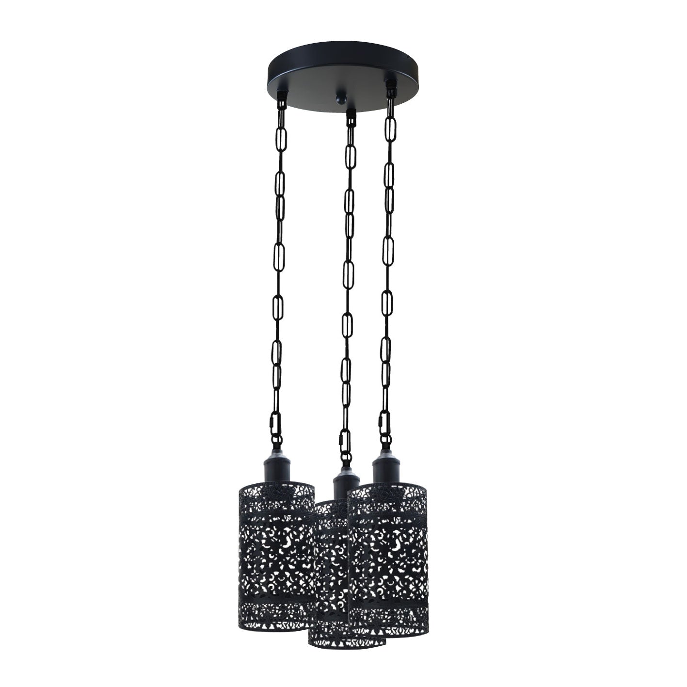Modern 3-Way Industrial Pendant Light Fixture with Metal Barrel Cages
