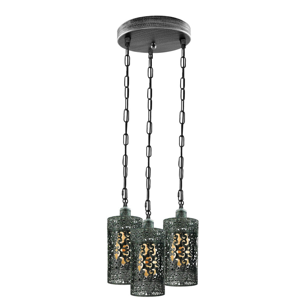 Modern 3-Way Industrial Pendant Light Fixture with Metal Barrel Cages