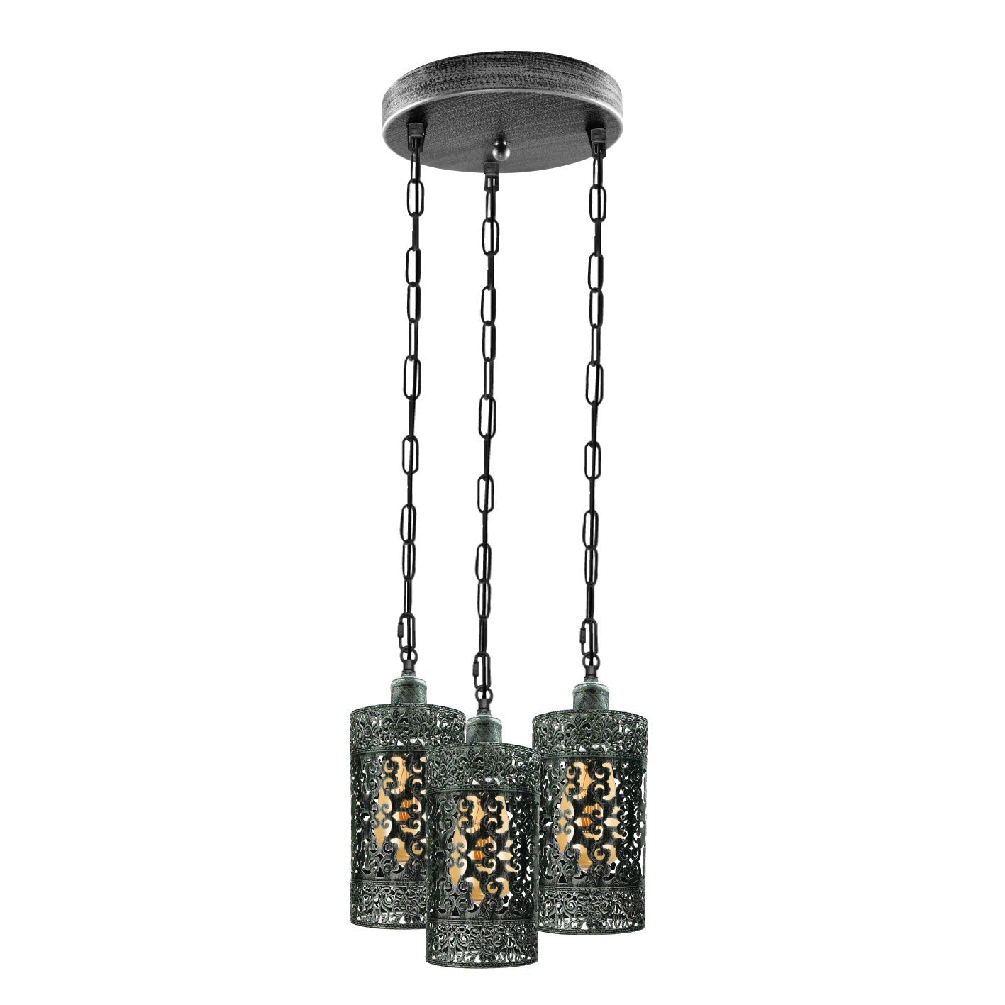 Modern 3-Way Industrial Pendant Light Fixture with Metal Barrel Cages