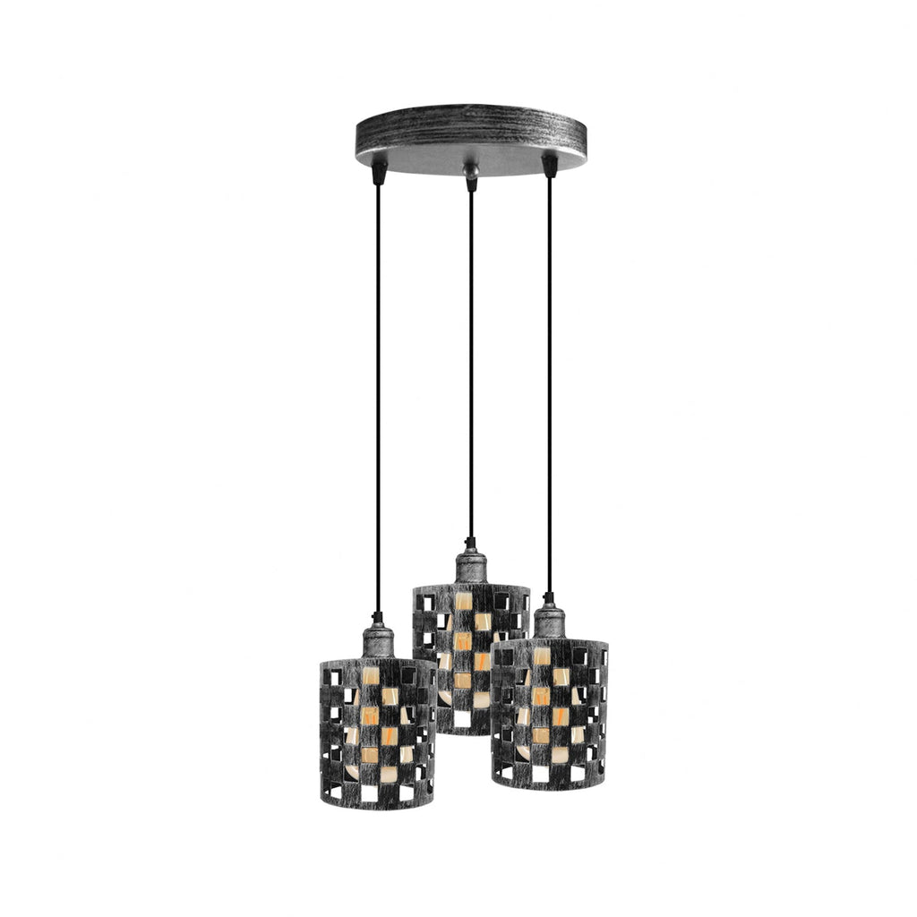 Industrial Retro 3-Way Metal Cage Pendant Light, Round Ceiling Base E27 Fixture