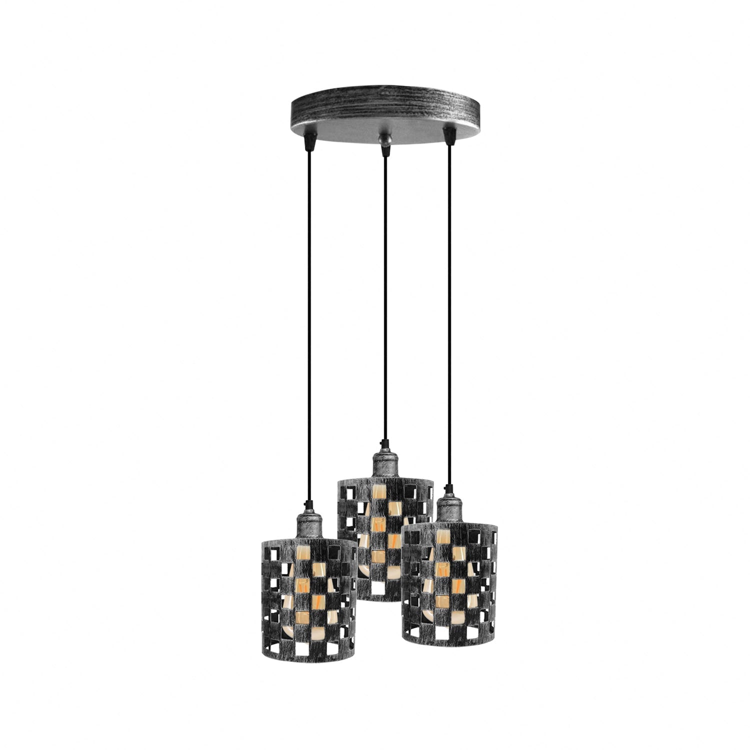 Industrial Retro 3-Way Metal Cage Pendant Light, Round Ceiling Base E27 Fixture