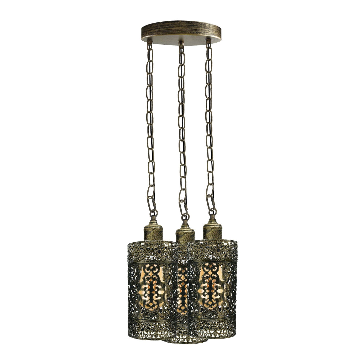 Modern 3-Way Industrial Pendant Light Fixture with Metal Barrel Cages