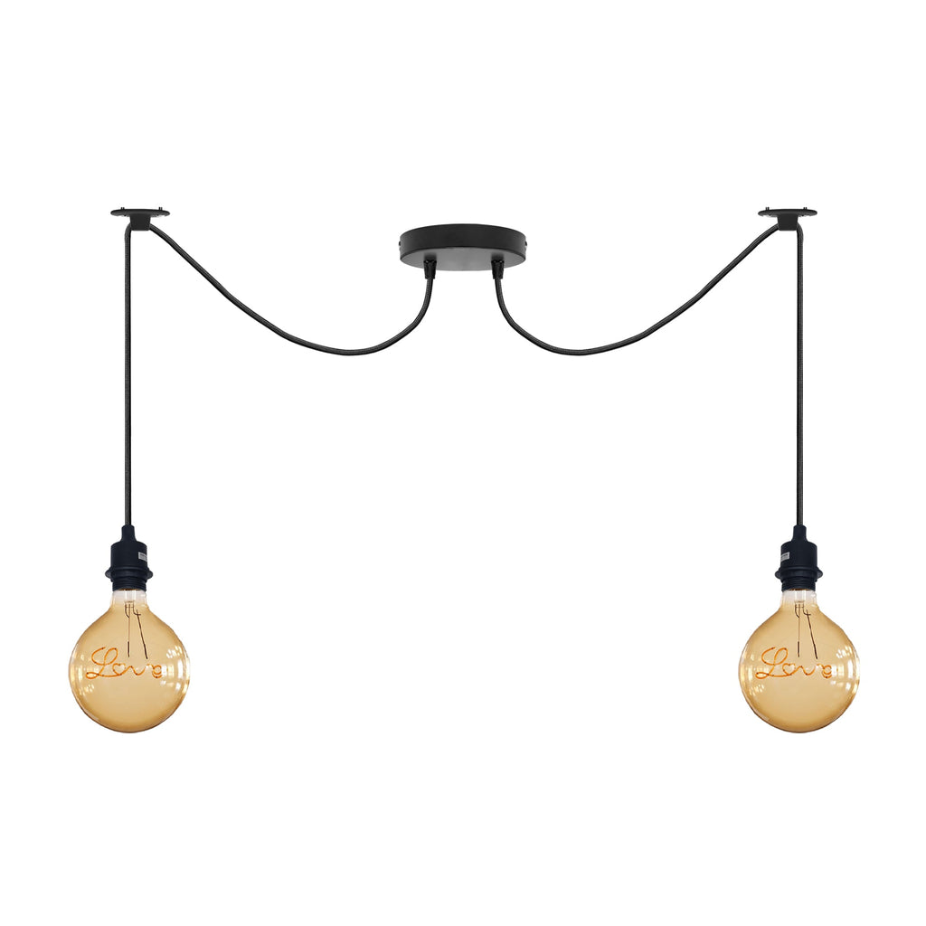 Modern Industrial Black 2-Light Spider Pendant Ceiling Lamp Adjustable Cables E27