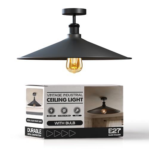 Sleek Industrial LED Flush Mount Ceiling Light, Dimmable, E27 Bulb Compatible