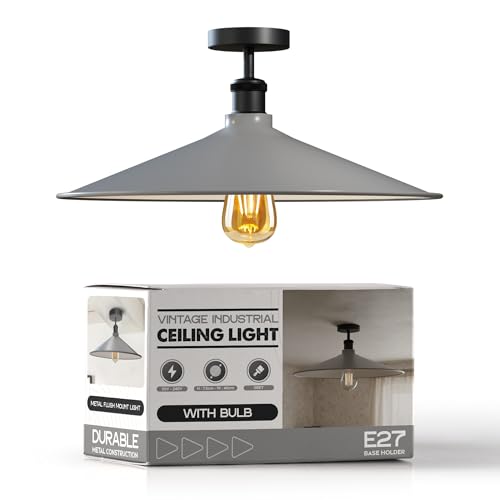 Sleek Industrial LED Flush Mount Ceiling Light, Dimmable, E27 Bulb Compatible