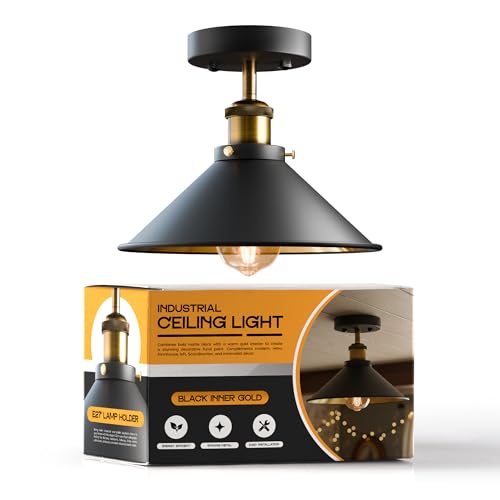 Black Industrial Metal Flush Mount Cone Ceiling Light Fitting